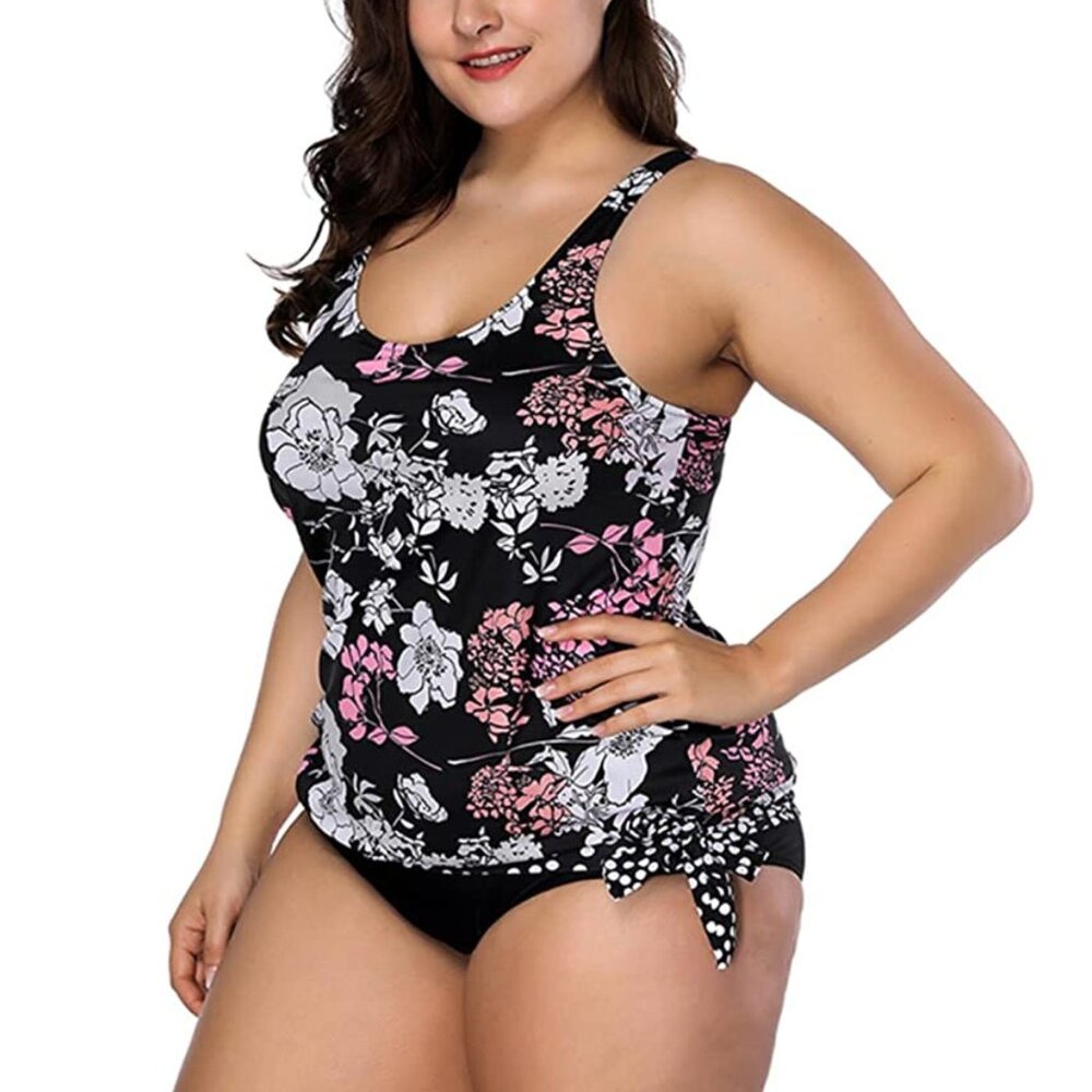 Women's Plus Size 2-Piece Bikini Set Swimsuit Bow Tie Floral Top Beachwear 4XL